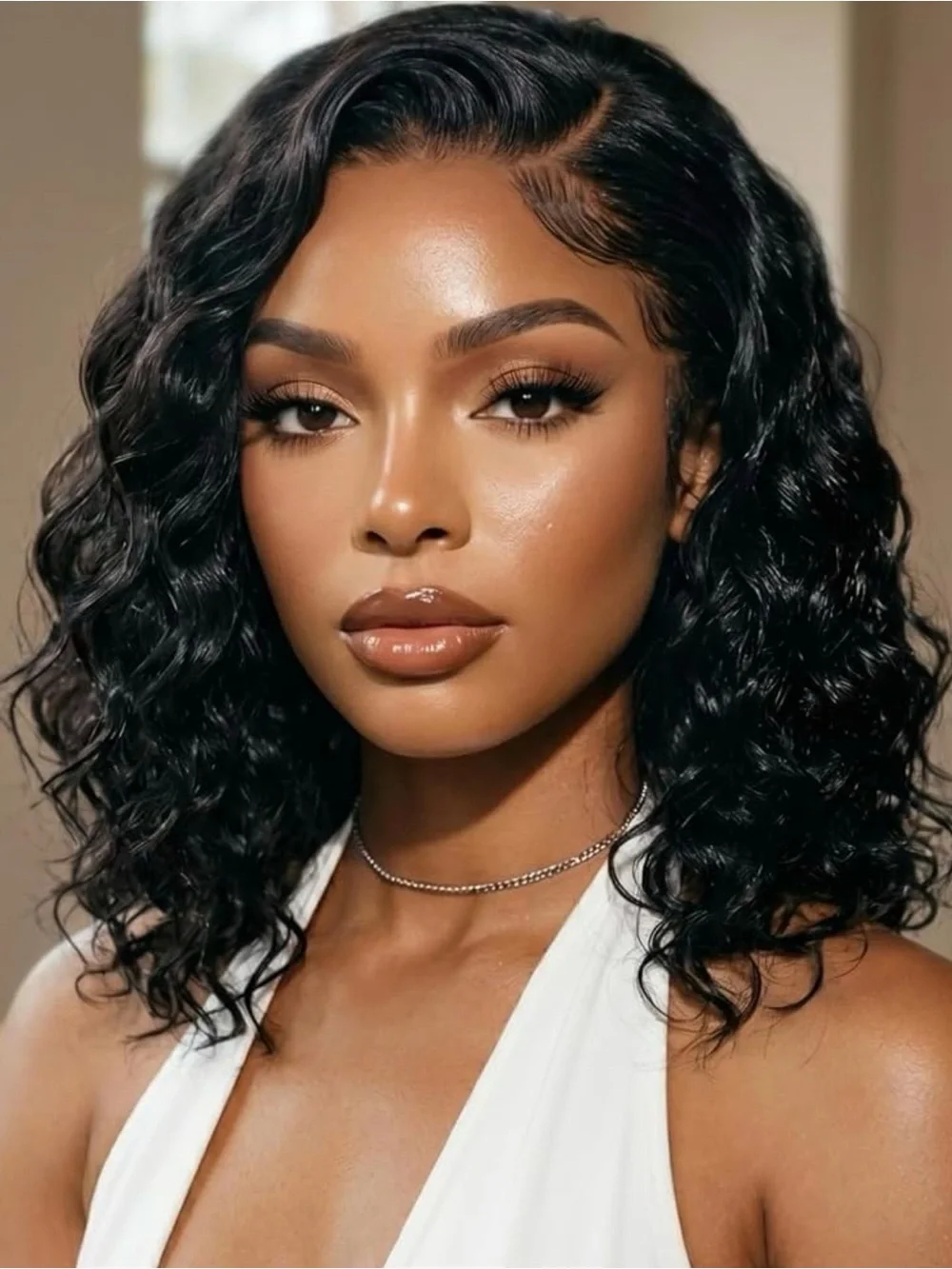 UNICE Bye Bye Slip Water Wave Bob Wig Human Hair, C Side Part 6x4 Glueless Lace